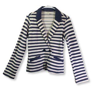 CASLON Small Blue, Ivory Cream Stripe Knit, Blazer, Cardigan, Pockets Jacket